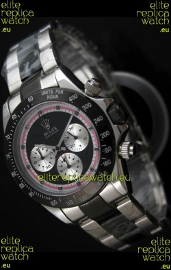 Rolex Daytona Cosmograph Swiss Replica Black PVD Watch in Silver Subdials 