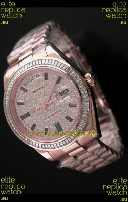 Rolex Day Date Japanese Automatic Rose Gold Watch in Diamond Bezel