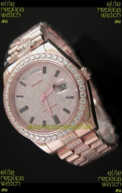 Rolex Day Date Japanese Automatic Rose Gold Watch in Ruby Stick Markers