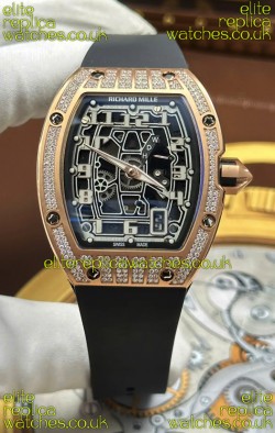 Richard Mille RM67-01 Extra-Flat Rose Gold Diamonds Studded Super Clone Watch 