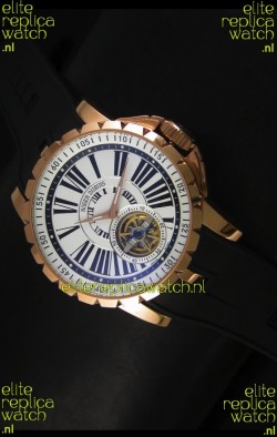 Roger Dubuis Excalibur Tourbillon Watch - Rose Gold Plating White Dial