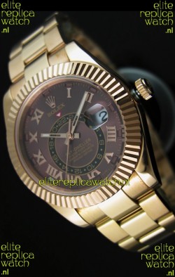 Rolex Sky-Dweller 18K Yellow Gold Watch in Brown Dial Roman Numerals