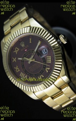 Rolex Sky-Dweller 18K Yellow Gold Watch in Brown Dial Roman Numerals