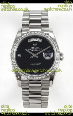 Rolex Day Date Black Dial Diamonds Bezel 36MM Swiss Replica Watch 