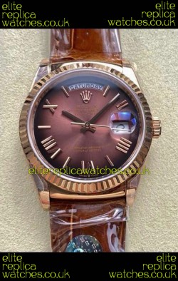 Rolex Day Date 128235 Rose Gold Brown Ombre Roman Dial Super Clone Watch 