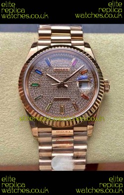 Rolex Day Date 128345RBR Rose Gold Diamonds Dial Super Clone Watch 