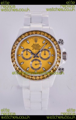 Rolex Daytona AET White Ceramic Yellow Dial 4130 Movment Super Clone Watch 