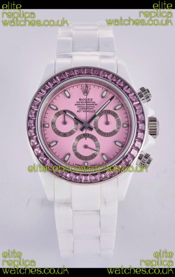 Rolex Daytona AET White Ceramic Pink Dial 4130 Movment Super Clone Watch 