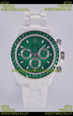 Rolex Daytona AET White Ceramic Green Dial 4130 Movment Super Clone Watch 