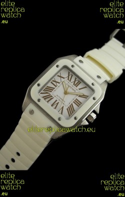 Cartier Santos Swiss Replica Automatic Watch in White Strap