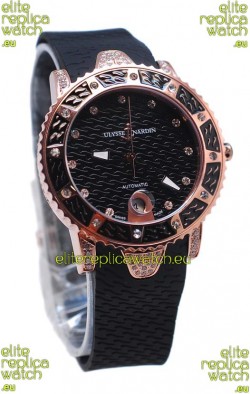 Ulysse Nardin Diver Pink Gold Watch in Black Dial