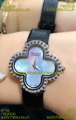 Van Cleef & Arpels Alhambra Stainles Steel Pearl Dial Watch 
