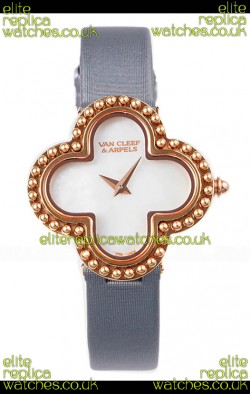 Van Cleef & Arpels Alhambra Rose Gold Grey Strap Watch 