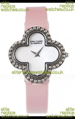 Van Cleef & Arpels Alhambra Stainless Steel Pink Strap Watch 