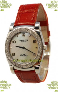 Rolex Cellini Cestello Ladies Swiss Watch Pearl in Diamonds Bezel