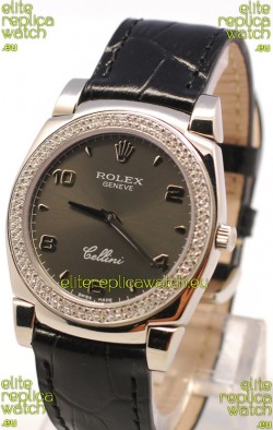 Rolex Cellini Cestello Ladies Swiss Watch in Grey Face and Diamonds Bezel 