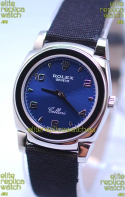 Rolex Cellini Cestello Ladies Swiss Watch in Blue Silver Face