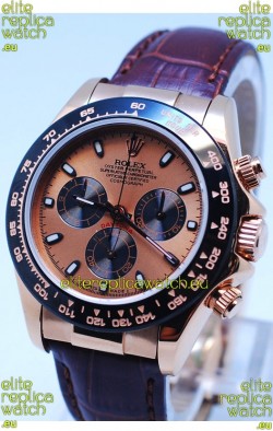 Rolex Daytona Chronograph MonoBloc Cerachrom Bezel Swiss Replica Watch in Rose Gold Plated Dial 