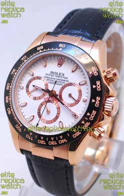 Rolex Daytona MonoBloc Cerachrom Bezel Swiss Replica Rose Gold Plated Watch in White Dial