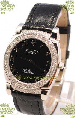 Rolex Cellini Cestello Ladies Swiss Watch in Black Face Roman Markers
