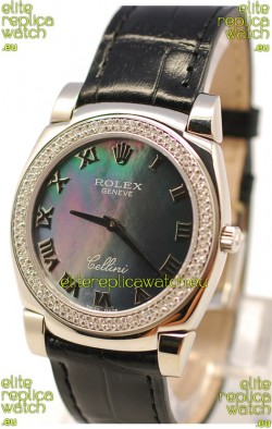 Rolex Cellini Cestello Ladies Swiss Watch in Black Pearl Face Roman Markers