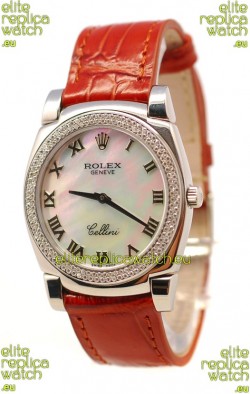 Rolex Cellini Cestello Ladies Swiss Watch White Pearl Roman Diamonds Bezel