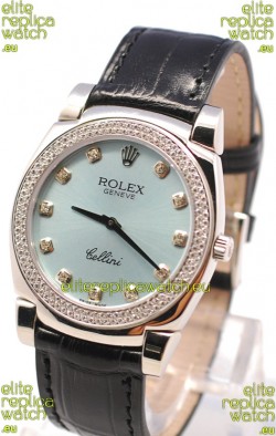 Rolex Cellini Cestello Ladies Swiss Watch in Blue Metalic Face Diamonds Markers
