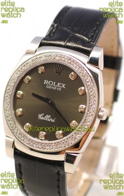 Rolex Cellini Cestello Ladies Swiss Watch in Matte Black Face and Diamond Markers