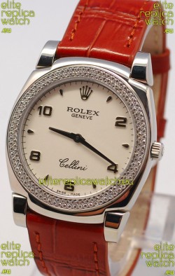 Rolex Cellini Cestello Ladies Swiss Watch in White Face Diamonds Bezel