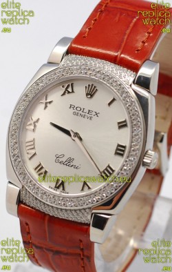Rolex Cellini Cestello Ladies Swiss Watch in Silver Face Diamonds Bezel and Lugs